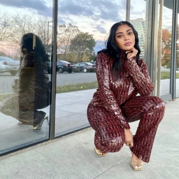 ZARA SEQUIN TOP & PANT SET - Size XS & S . Color - Red, Orange, Brown - Picture 5 of 16